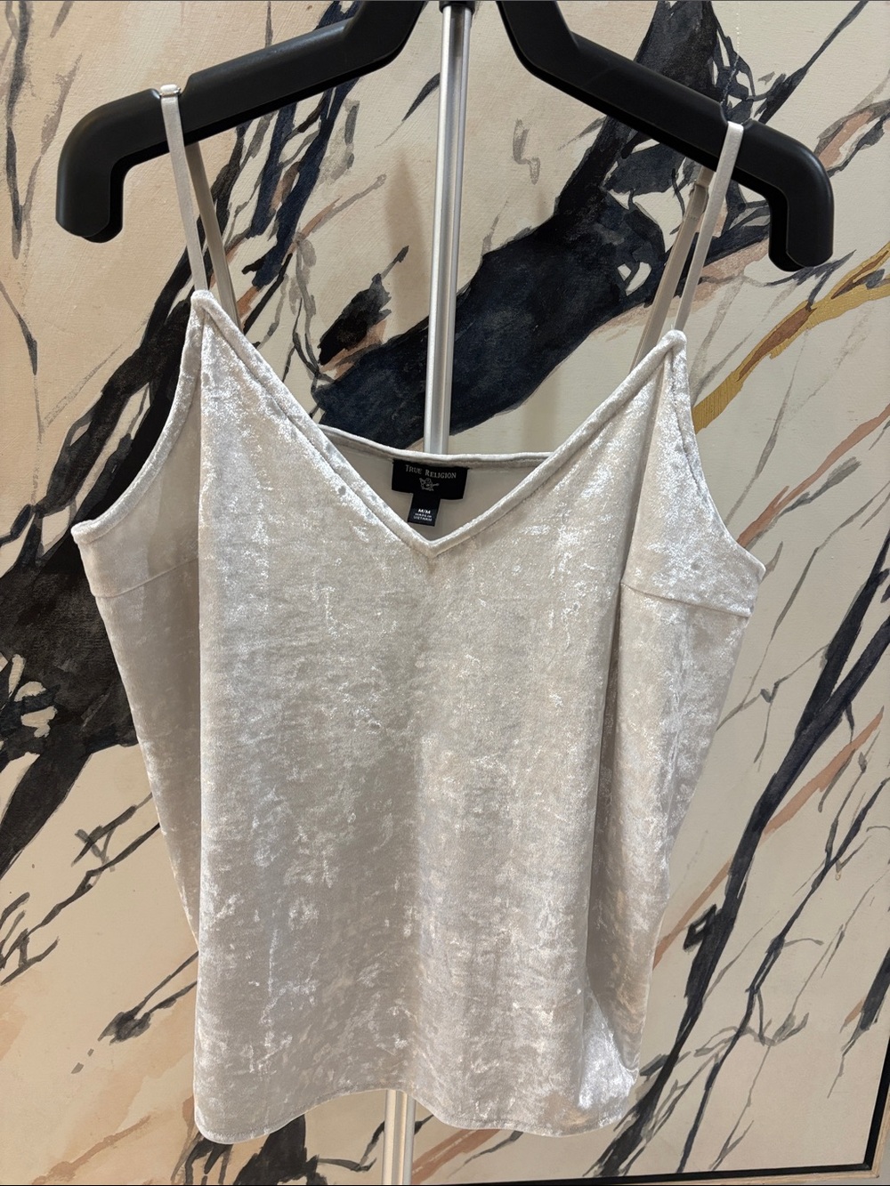 True Religion Silver Crushed Velvet V-Neck Camisole